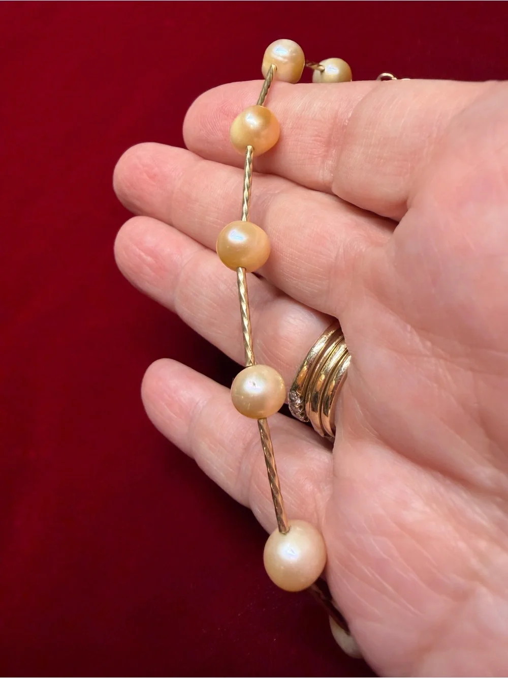 Gold Filled Light Apricot Freshwater Pearl Necklace Handcrafted